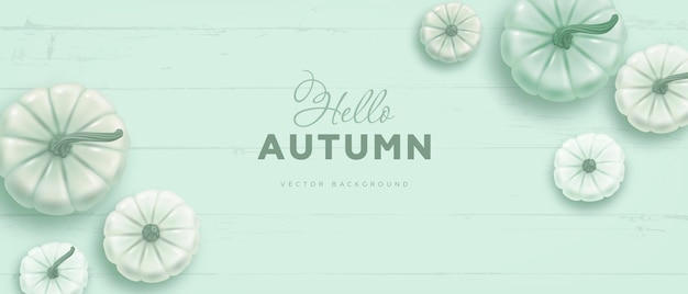 Hello autumn background with realistic pumpkins