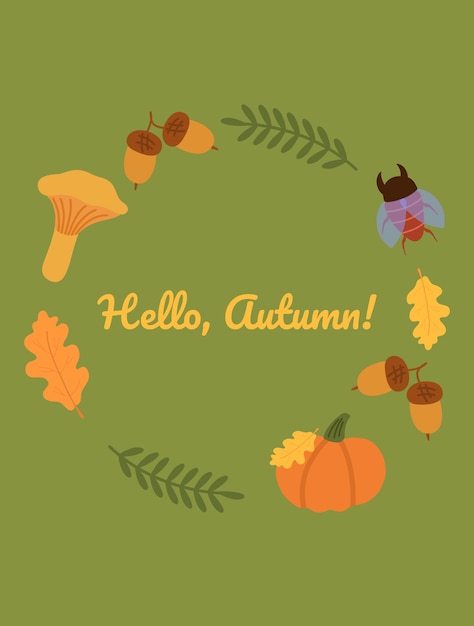 Hello autumn card Circle fall frame