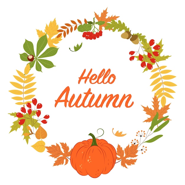 Hello autumn card. Resource for design. Seasonal banner.