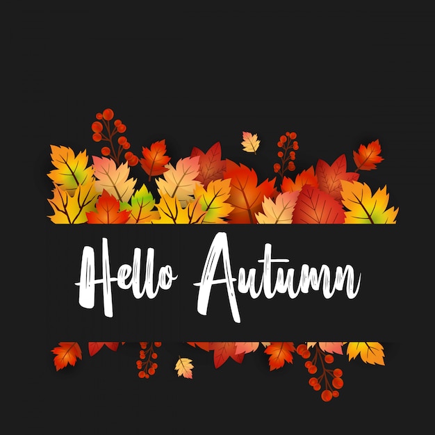 Hello Autumn design with dark background vector 