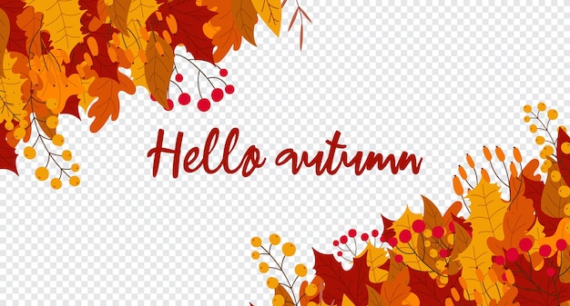 Hello autumn falling leaves Autumnal foliage fall and popular leaves Autumn design Charming autumn pattern Hand drawn Vector illustration