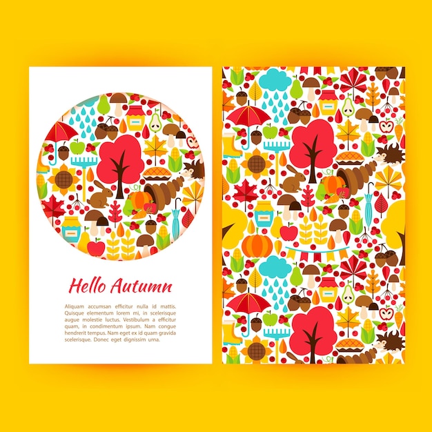 Hello Autumn Flyer Template. Vector Illustration of Fall Seasonal Concept.