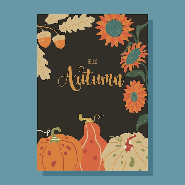 Hello Autumn greeting card concept With abstract forest illustrations Vector illustration