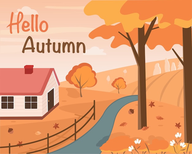 Hello autumn landscape Fall vector illustration