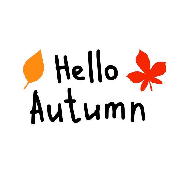 Hello autumn lettering with leaves vector illustration