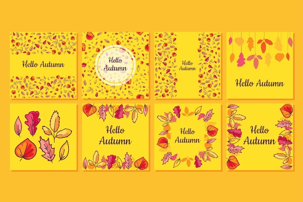 Hello autumn social media banner templates set