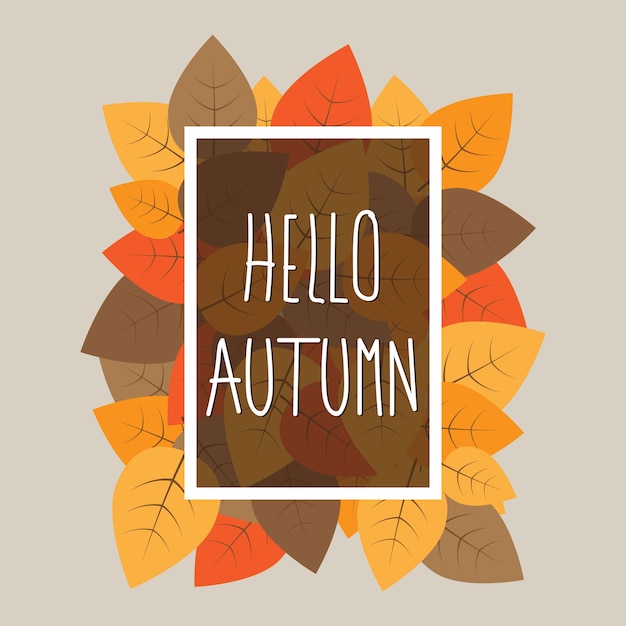 Vector hello autumn typographic on leaves background