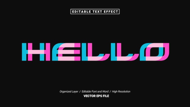 Hello Editable Font. Typography Template Text Effect Style. Lettering Vector Illustration Logo.