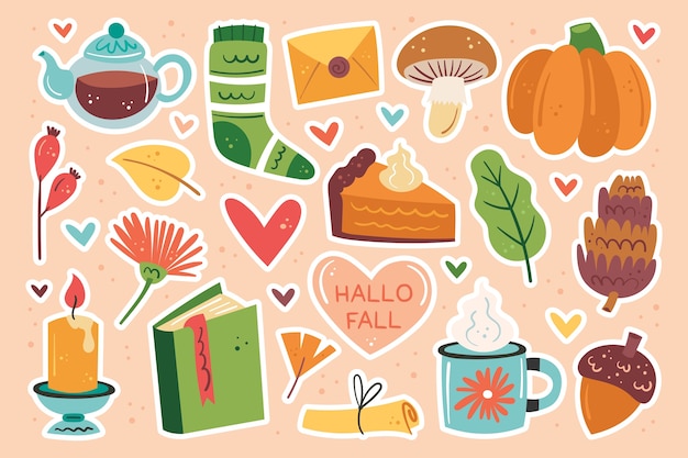 Hello fall. Autumn clip art, set of elements.