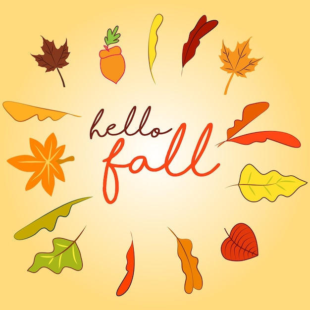 Hello Fall or Autumn Social Media Post Template Design