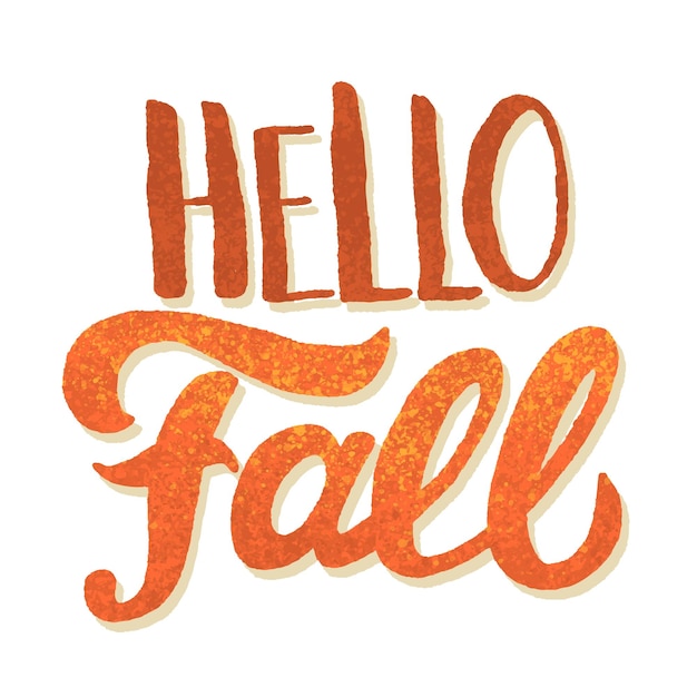 Hello Fall hand lettering, custom calligraphy on white background.