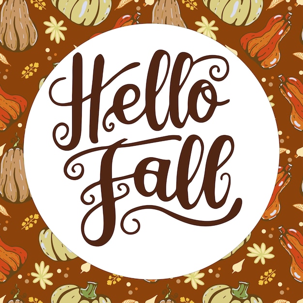 Vector hello fall lettering autumn decorative vector card