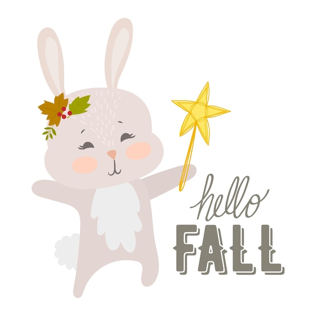 Hello fall season rabbit flat design