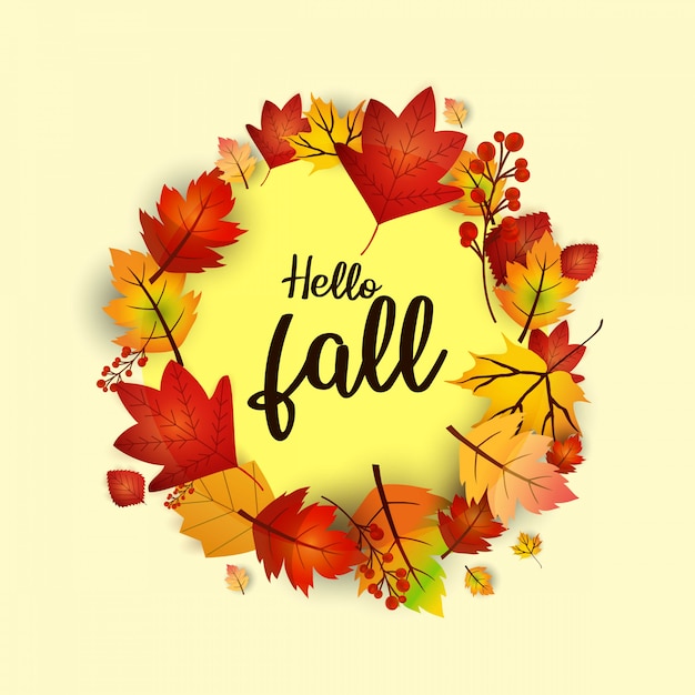 Hello Fall typography with creative design vector 