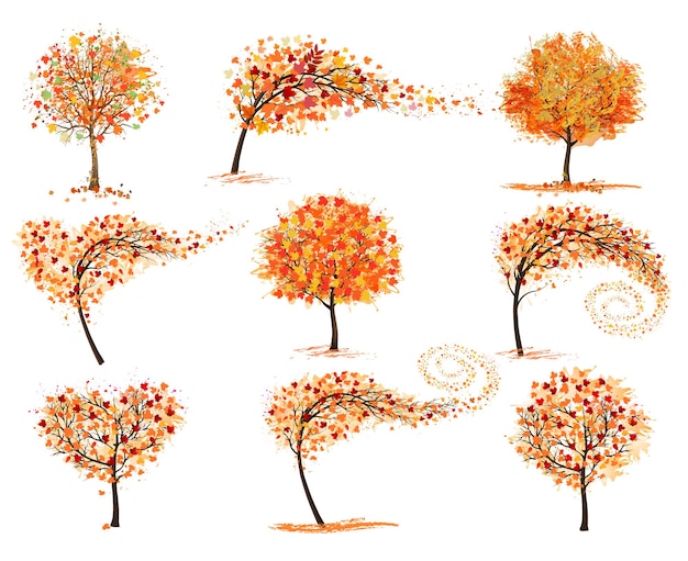 Hello a gold autumn Set of Autumn Inspired Trees with Colorful Leaves Vector illustration