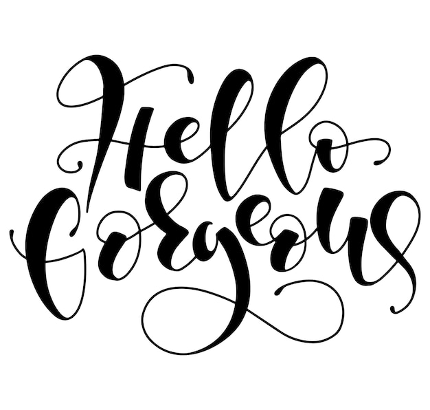 Hello gorgeous hand written calligraphy black vector illustration