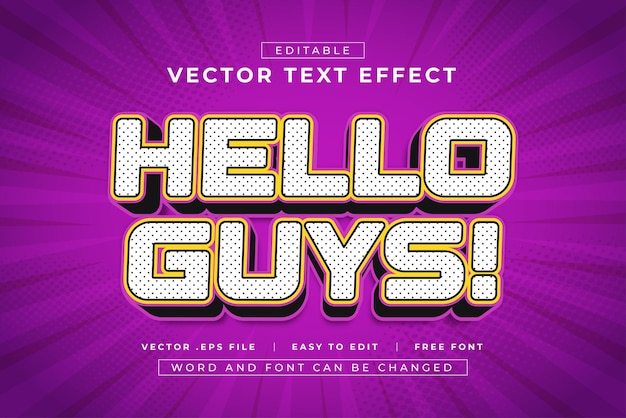 Vector hello guys 3d editable text effects