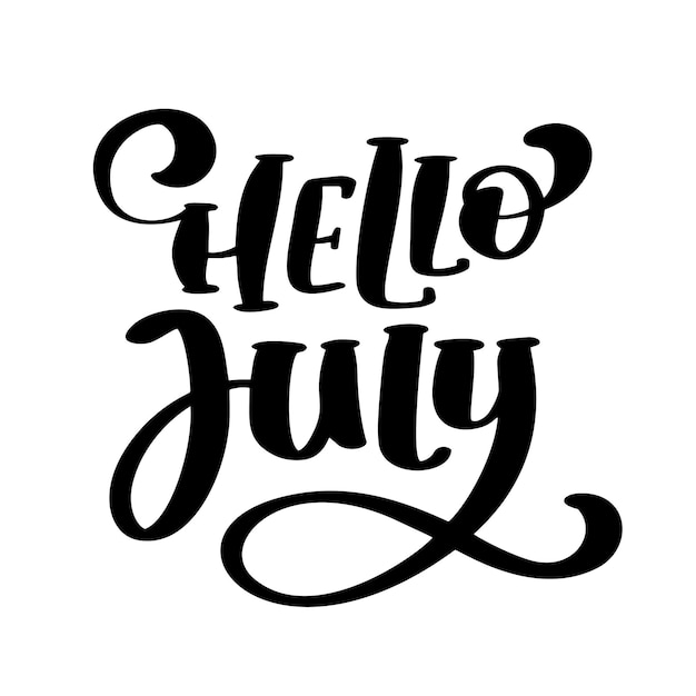 Hello july lettering print vector text Summer minimalistic illustration Isolated calligraphy phrase