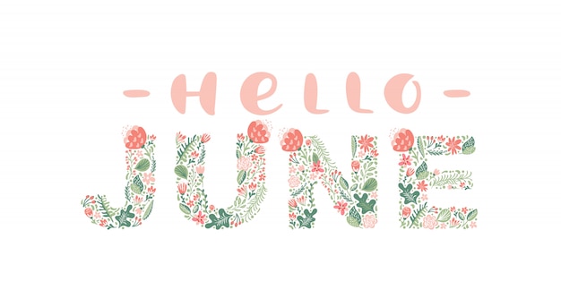 Hello June handwritten calligraphy lettering text.