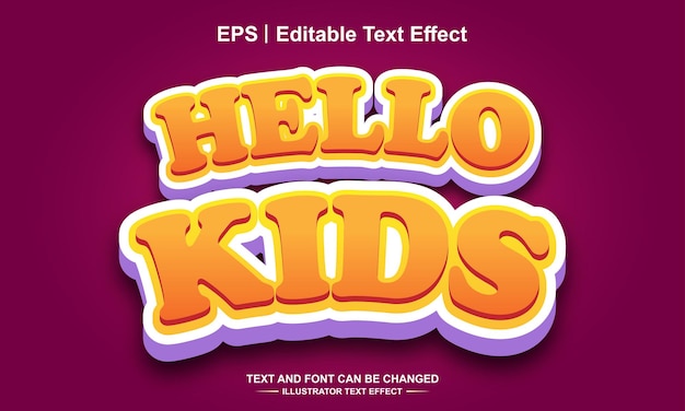 Hello kids editable text effect