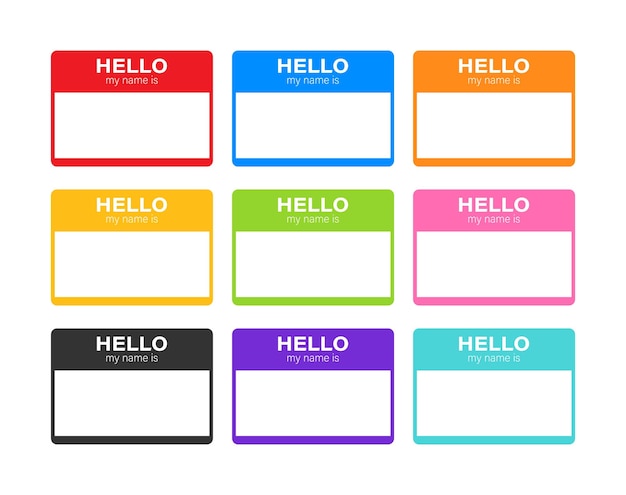 Hello My Name Is Name Tag Set Label sticker on white background Vector illustration