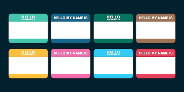 Hello My Name Is Nametag Template Set of Name Introduction Badge Signs Hi My Name in different co