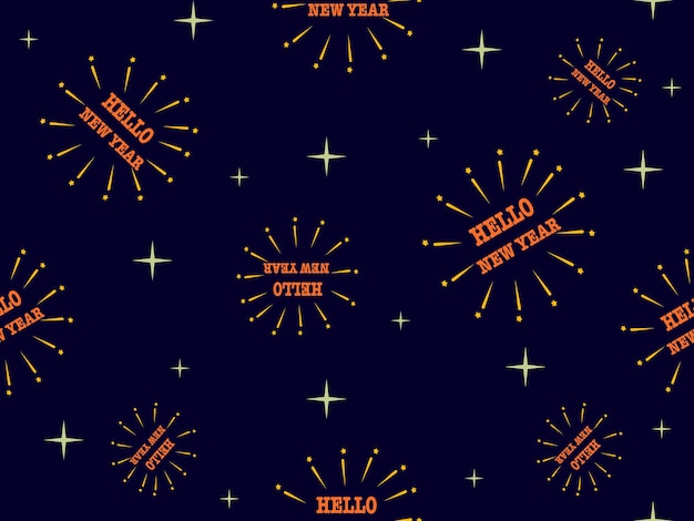 Hello new year words seamless pattern on blue background