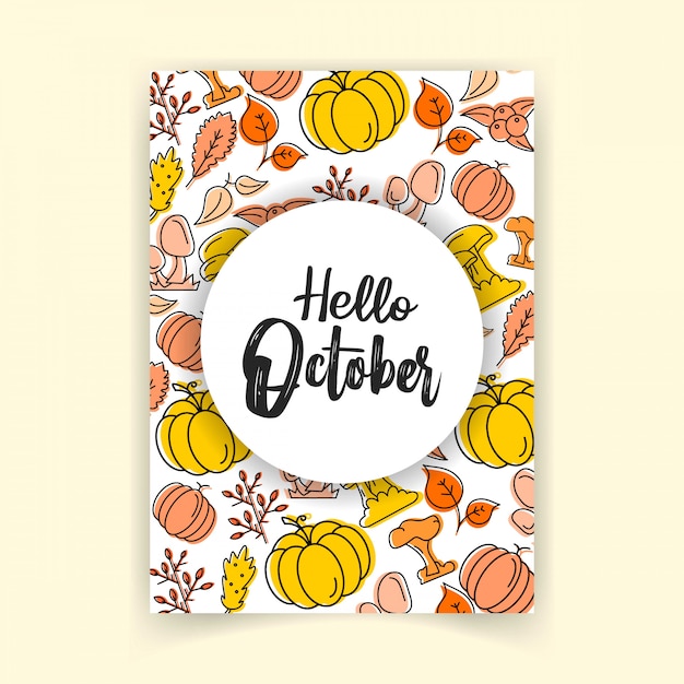 Hello October autumn design vector 