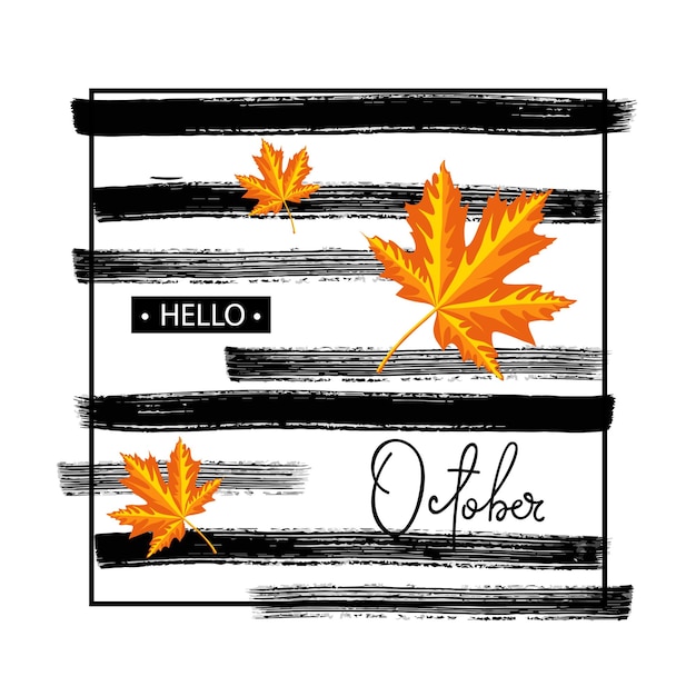 Hello October calligraphy inscription Autumn banner templateVector illustration