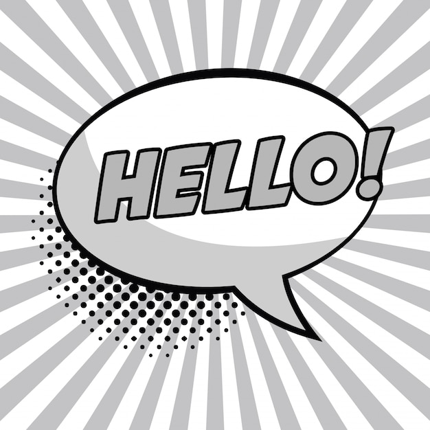 Hello pop art black and white speech bubble