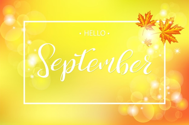 Hello september autumn flyer template with letteringVector illustration