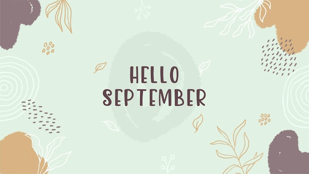 Hello september background with abstract shapes and autumn leaves