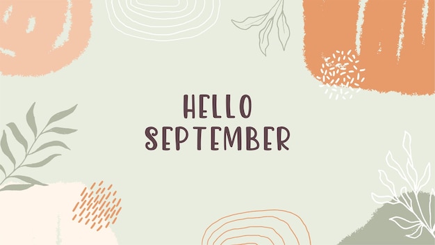 Hello september background with abstract shapes and autumn leaves