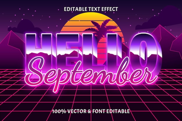 Hello september editable text effect retro style