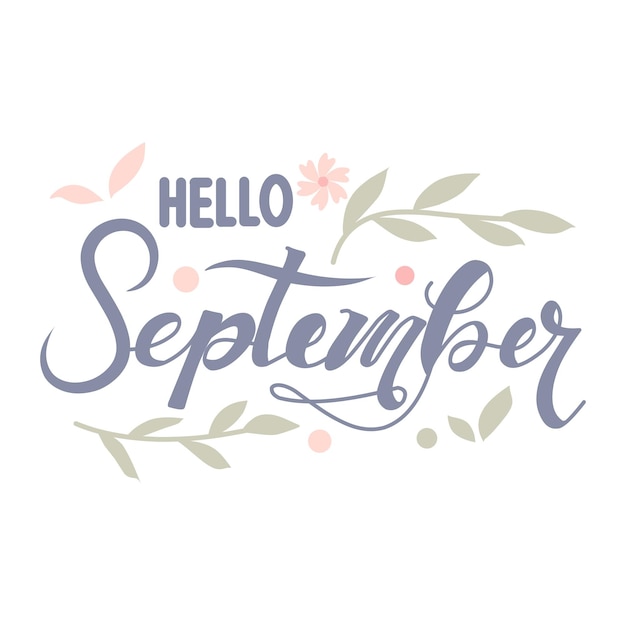 hello September handwriting with flower  decoration