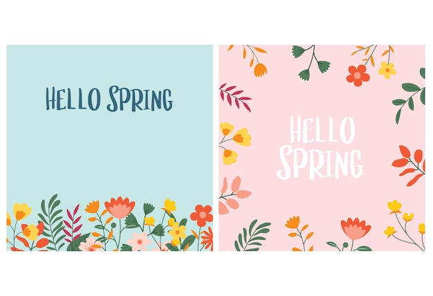 Hello spring banner background template with colorful flowerCan be use social media card voucher