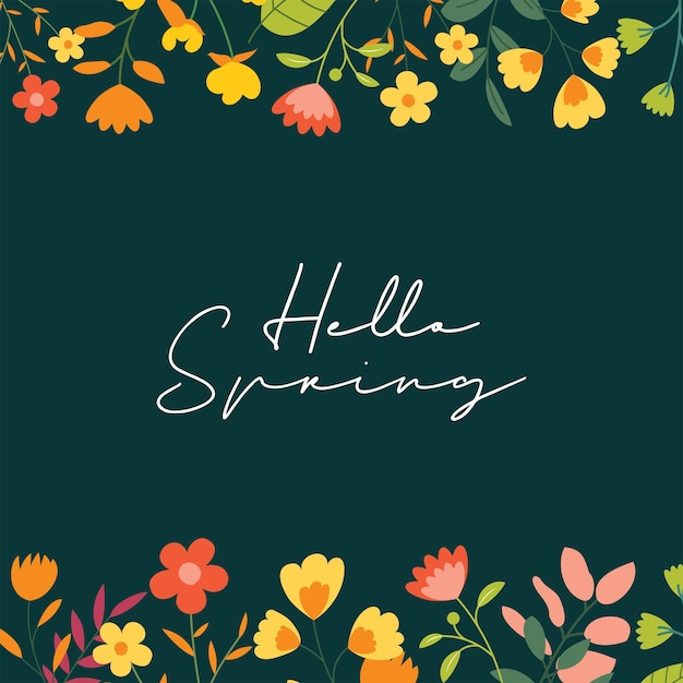 Hello spring banner background template with colorful flowerCan be use social media card voucher