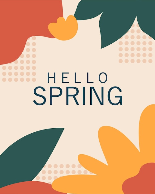 Hello spring banner with pastel color flower ornament