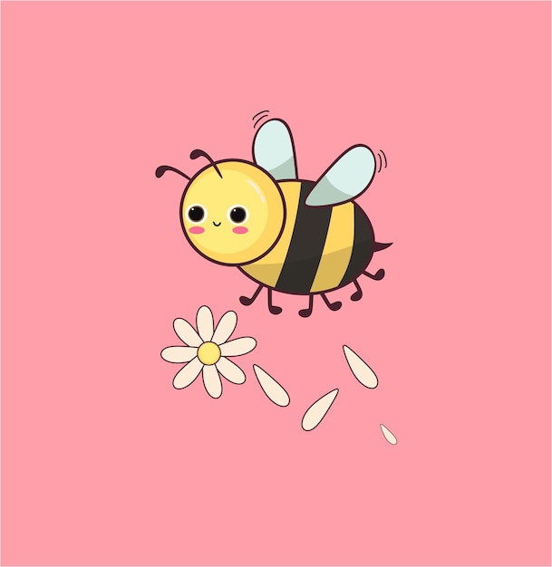 hello spring bee cute kawaii animals Bee spring summer flowers garden banner