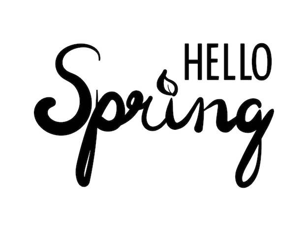 Hello spring black lettering and calligraphy vector illustration