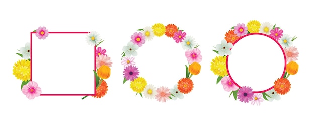 Hello spring circle frame greeting card and flowers decoration