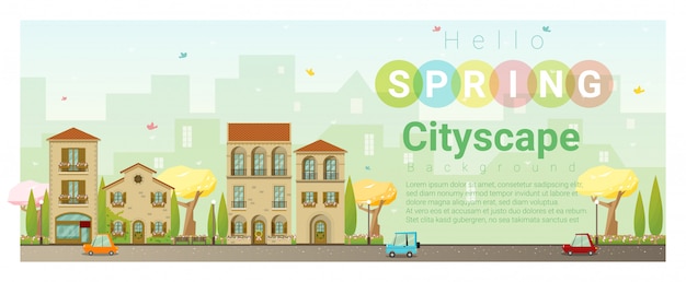 Hello spring cityscape background