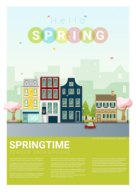 Hello spring cityscape background