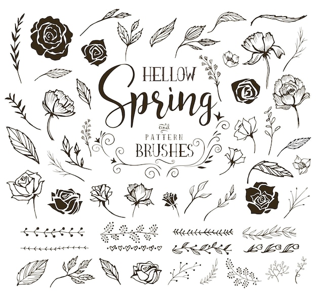 Vector hello spring floral design elements