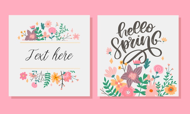 Hello Spring Flowers Text lettering slogan