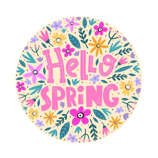 hello spring. hand drawing lettering