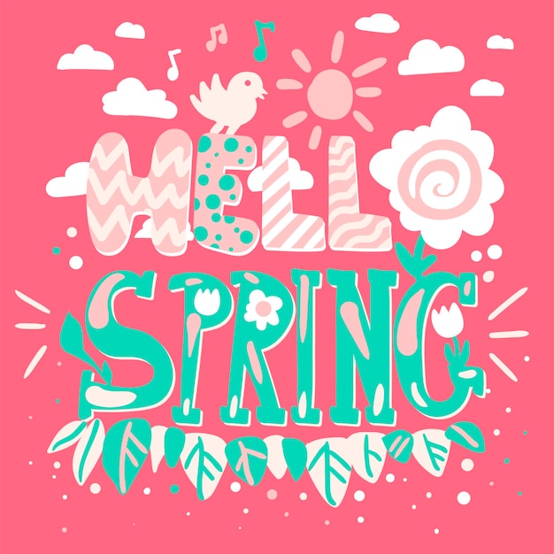 Hello spring hand drawn lettering