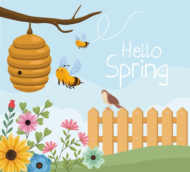 hello spring lettering in landscape