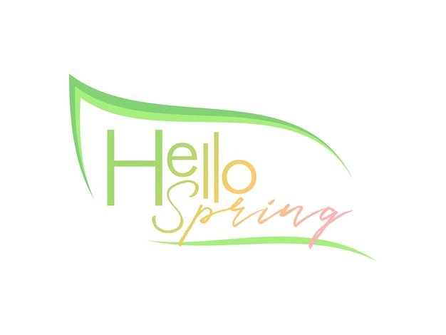 Hello Spring lettering in leaf shape color isolated vector illustration for cards ads flyers labels