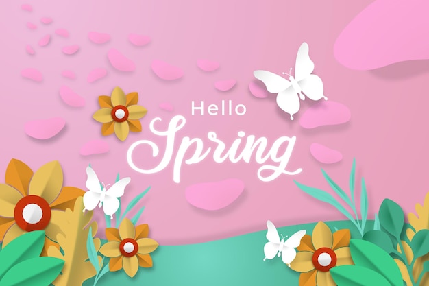 Hello Spring Paper Cut Pink Background